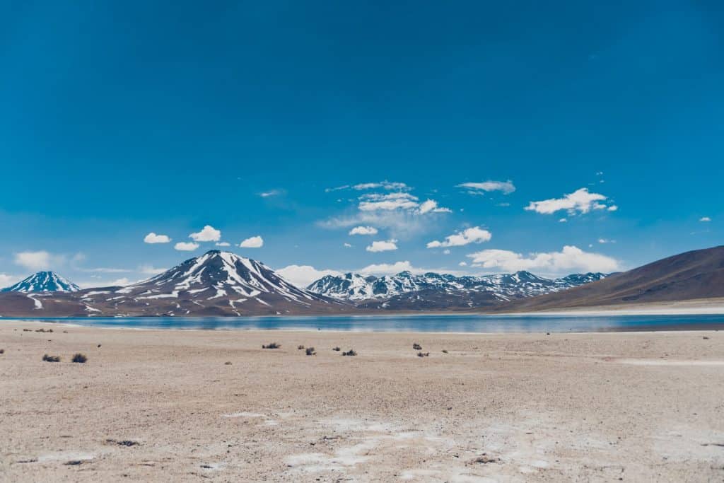 snow mountain near river